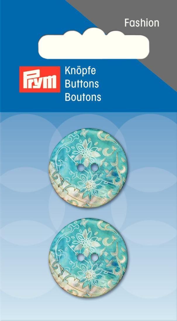 Knopf 2-Loch, Blume Perlmutt türkis,23mm