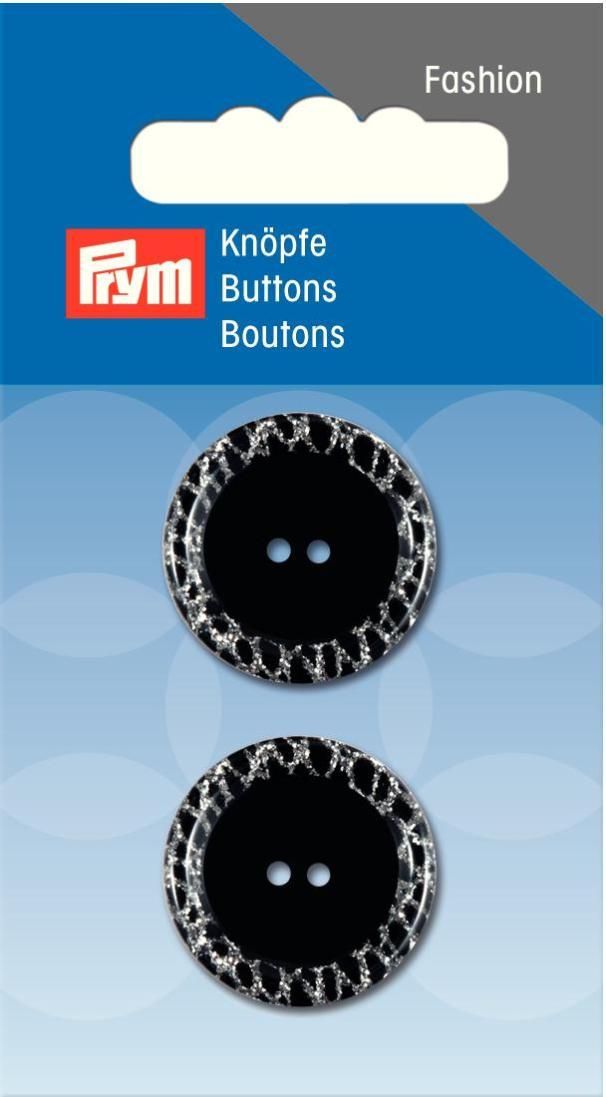 Prym Consumer Europe GmbH-Knopf 2-Loch Glitzer 23 mm schwarz/silber ***_365-318119_