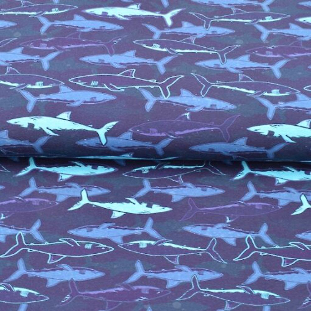 Cotton Jersey Sharks, width 1,5m(59 inches) 95% cotton/5% elastane - 10m bolt