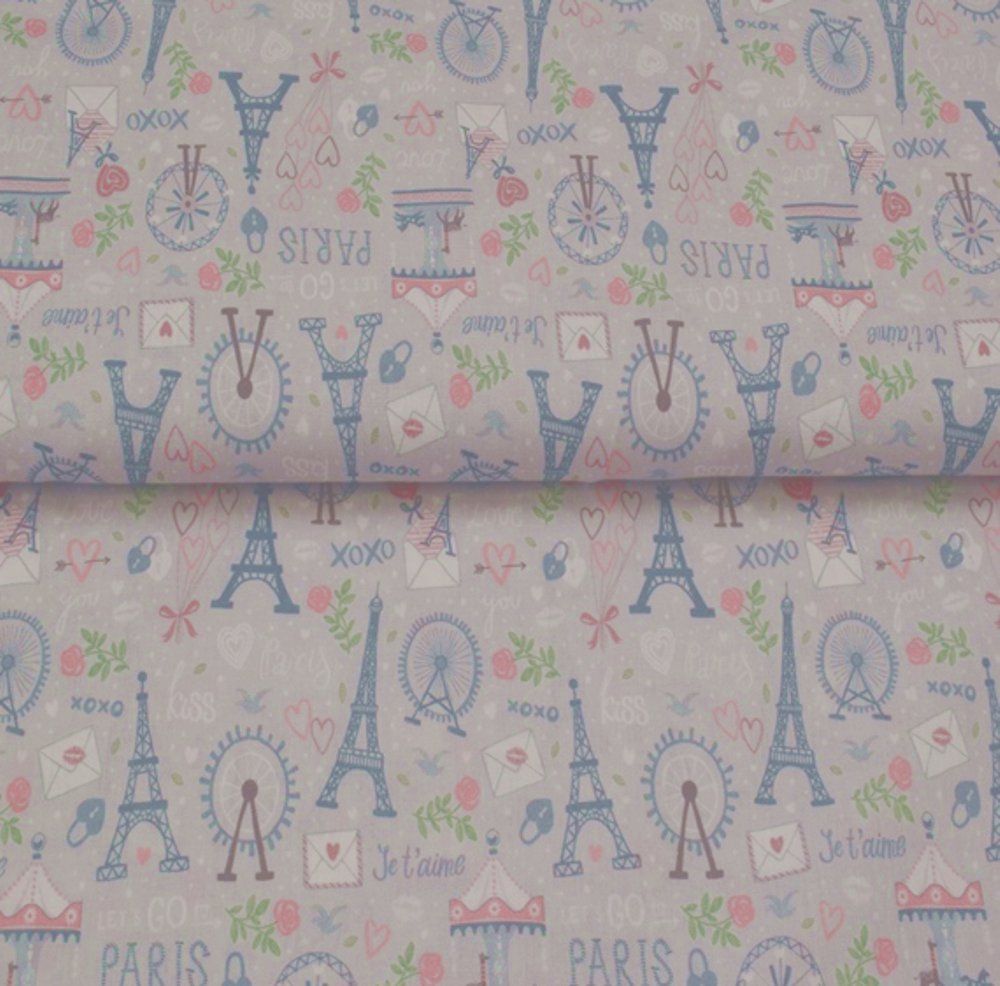 Baumwolldruck Love Paris 100% Baumwolle ca. 1,40m breit (ca. 55 inch)  - 10 m Ballen Baumwolldruck Love Paris 100% Baumwolle ca. 1,40m breit (ca. 55 inch)  - 10 m Ballen