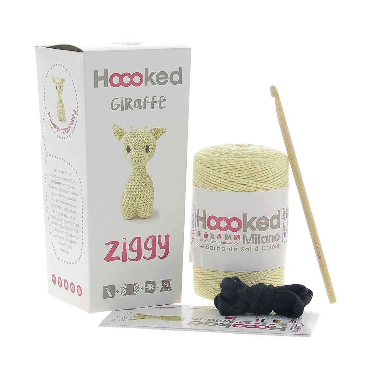 Hoooked Eco Barbante Kit, Giraffe Ziggy Inhalt des Sets: Garn, Häkelnadel, Anleitung Hoooked Eco Barbante Kit, Giraffe Ziggy Inhalt des Sets: Garn, Häkelnadel, Anleitung