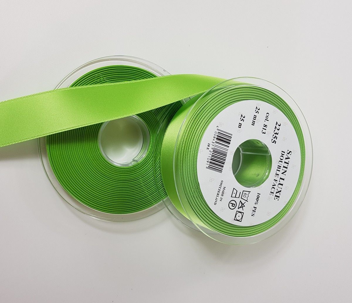 Satin ribbon Double Face; col. 813 spring green  100 % PES