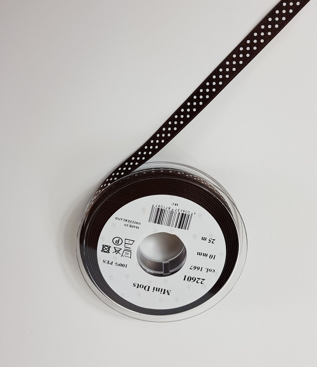 Satin ribbon Mini Dots; 100% PES  col. 1667 marron white dotted
