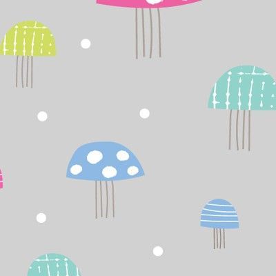 Craft Cotton Into The Woods Mushrooms Grey, 100% CO ca. 1,12m (44 inch) breit, 10 m Ballen ***