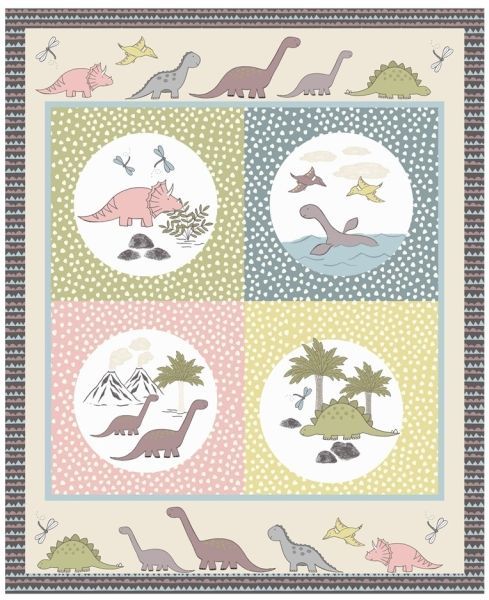 Lewis & Irene Ltd.-Lewis & Irene Jurassic Coast Pastel Dino Panel_36-A003-3-10_