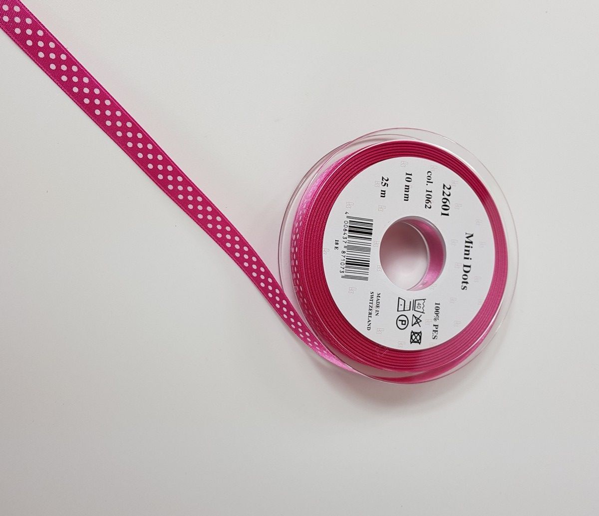 Satinband Mini Dots; 100% PES Fb. 1062 shocking weiss gepunktet