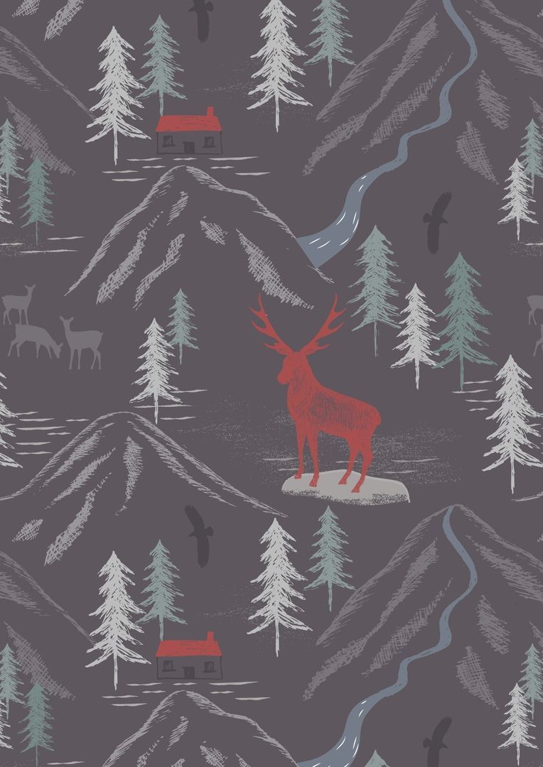 Lewis & Irene The Glen Royal Stag on Slate Grey 10 m Ballen, 112 cm breit, 100% Baumwolle