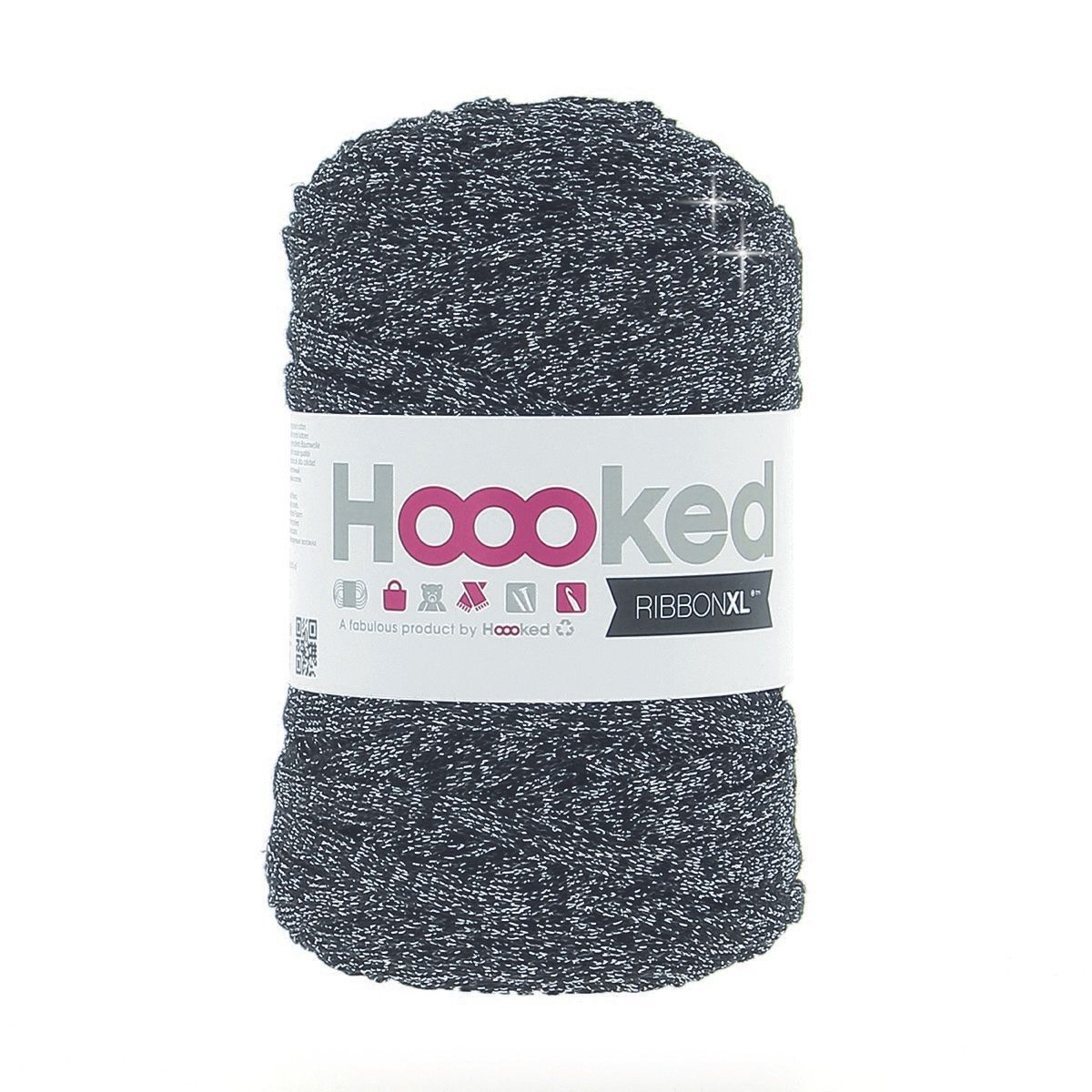 Hoooked RibbonXL Lurex Fb. Black Sparkle 80% recyceltes Garn, 20% Lurex