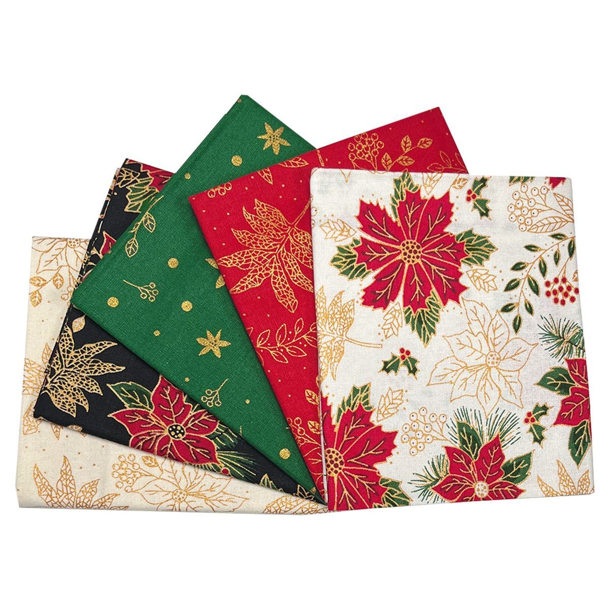 Fat Quarter Classic Poinsettia 100% cotton, 5pcs each 18 x 22 inch(45x55cm)