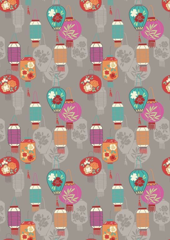 Lewis & Irene Minshan Lanterns Light Grey 112 cm breit, 100% Baumwolle Lewis & Irene Minshan Lanterns Light Grey 112 cm breit, 100% Baumwolle