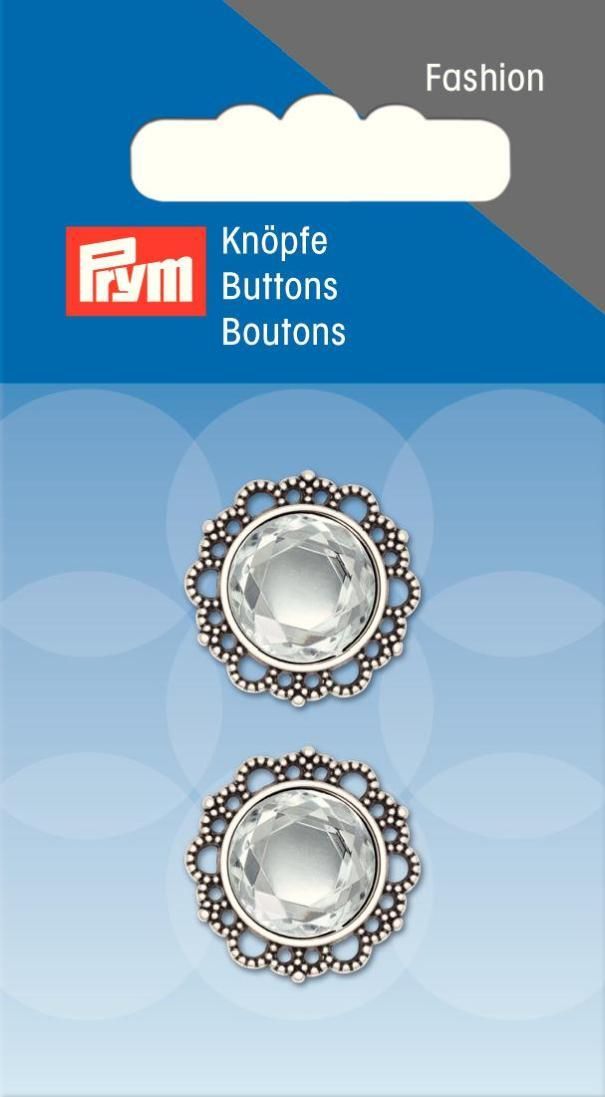 Knopf Ösen Jacke 20 mm altsilber/Strass