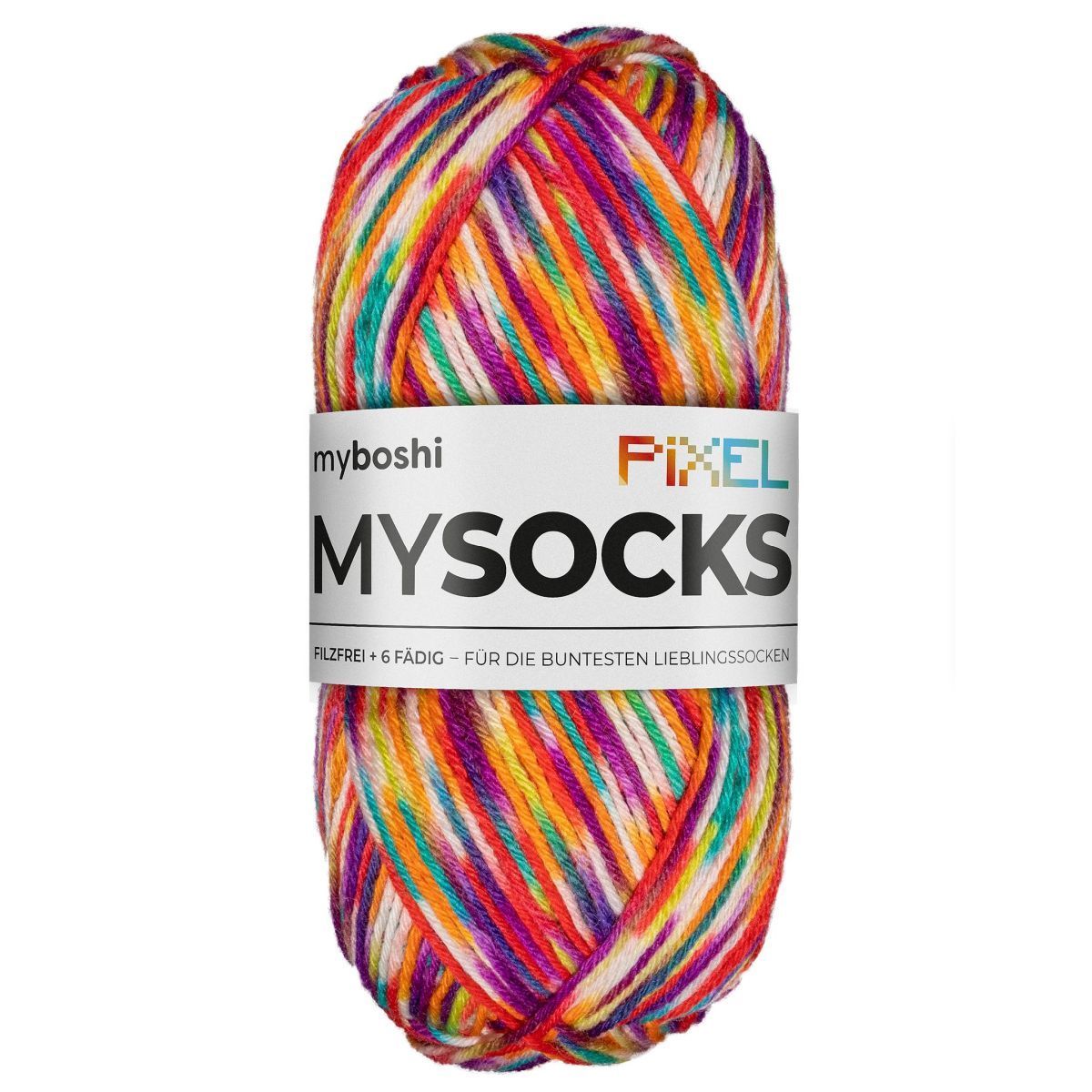 myboshi mysocks Pixel, 75% Schurwolle, 25% Polyamid 150g/390m-Lauflänge, 6-fädig