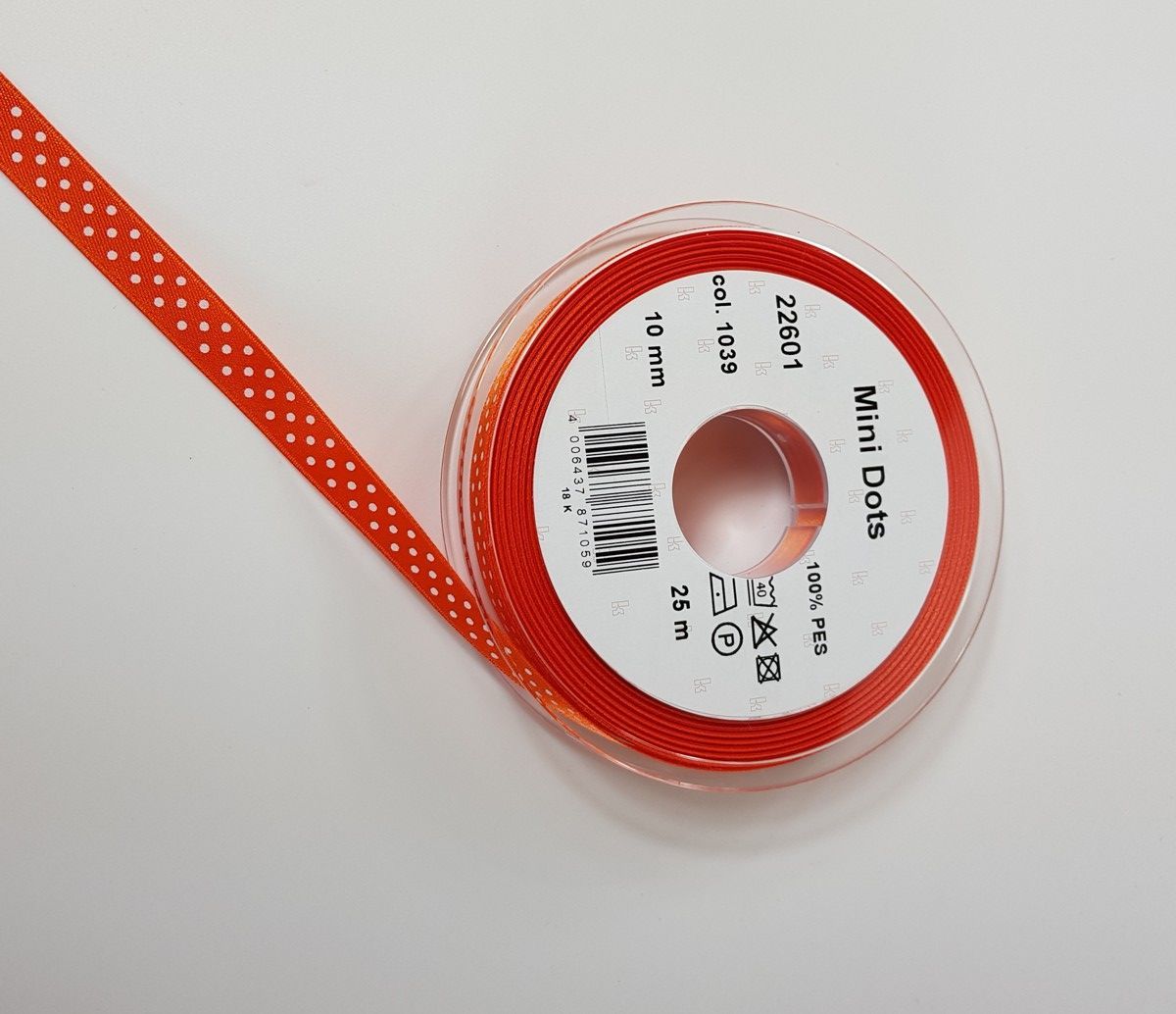 Satinband Mini Dots; 100% PES Fb. 1039 tango weiss gepunktet