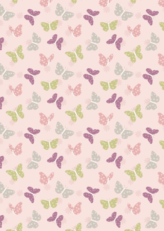 Lewis & Irene Bunny Garden Butterflies On Pink 112 cm wide, 100% Cotton