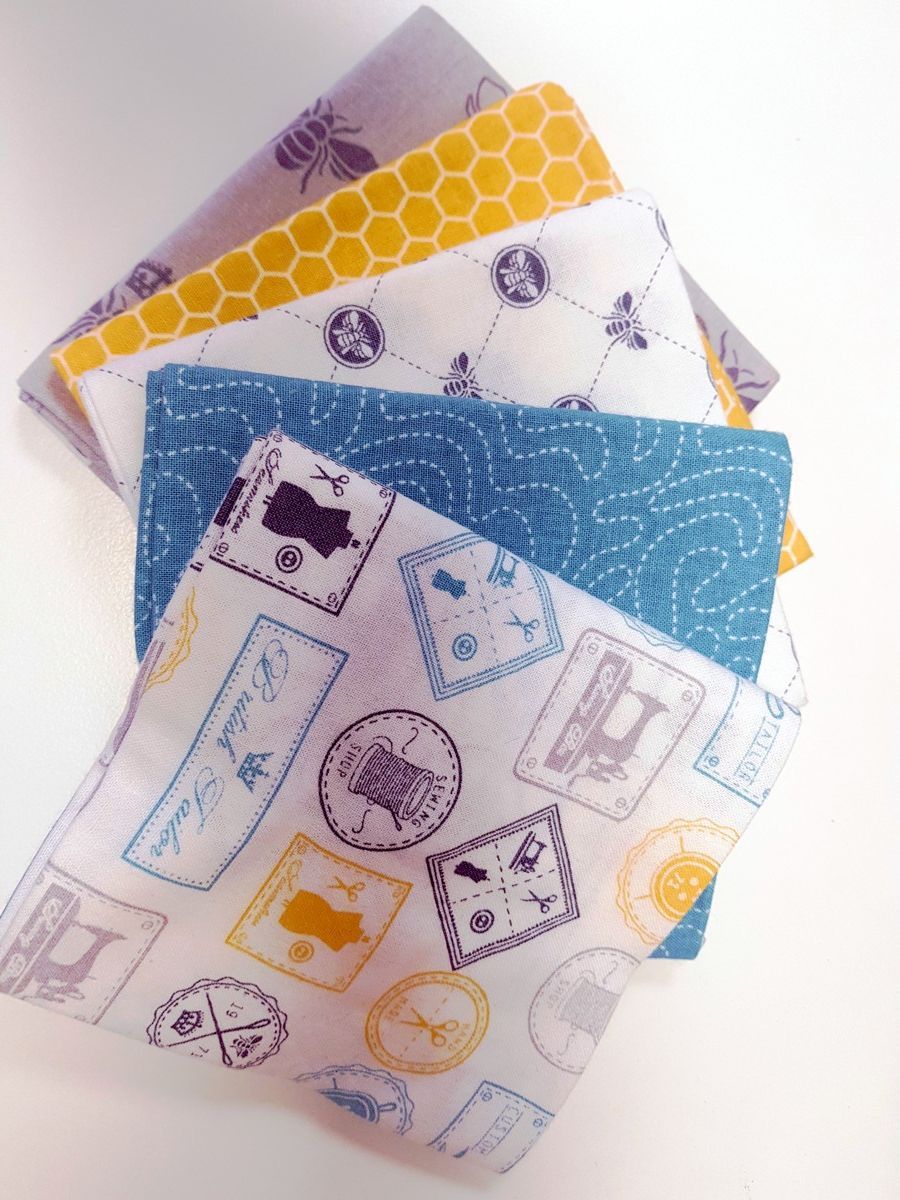 Fat Quarter Stoffpaket Sew Bumble Bee White, 100% CO 5 Stücke á  45 x 55 cm (18 x 22 inch)***