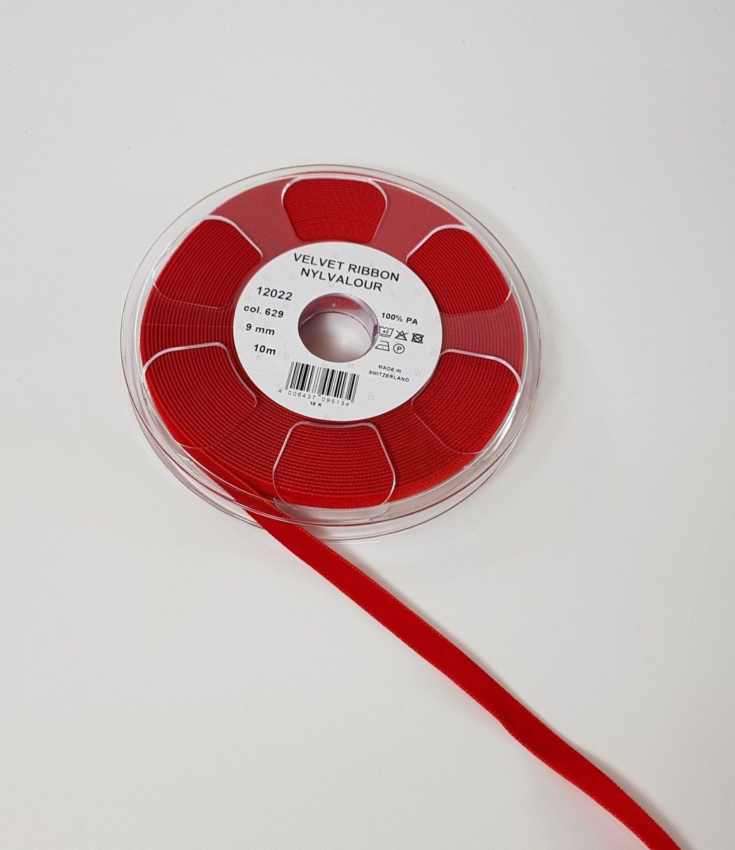 Seidenbandweberei-Nylvalour Samtband 9 mm , Fb. 629 rouge_55-12022629_