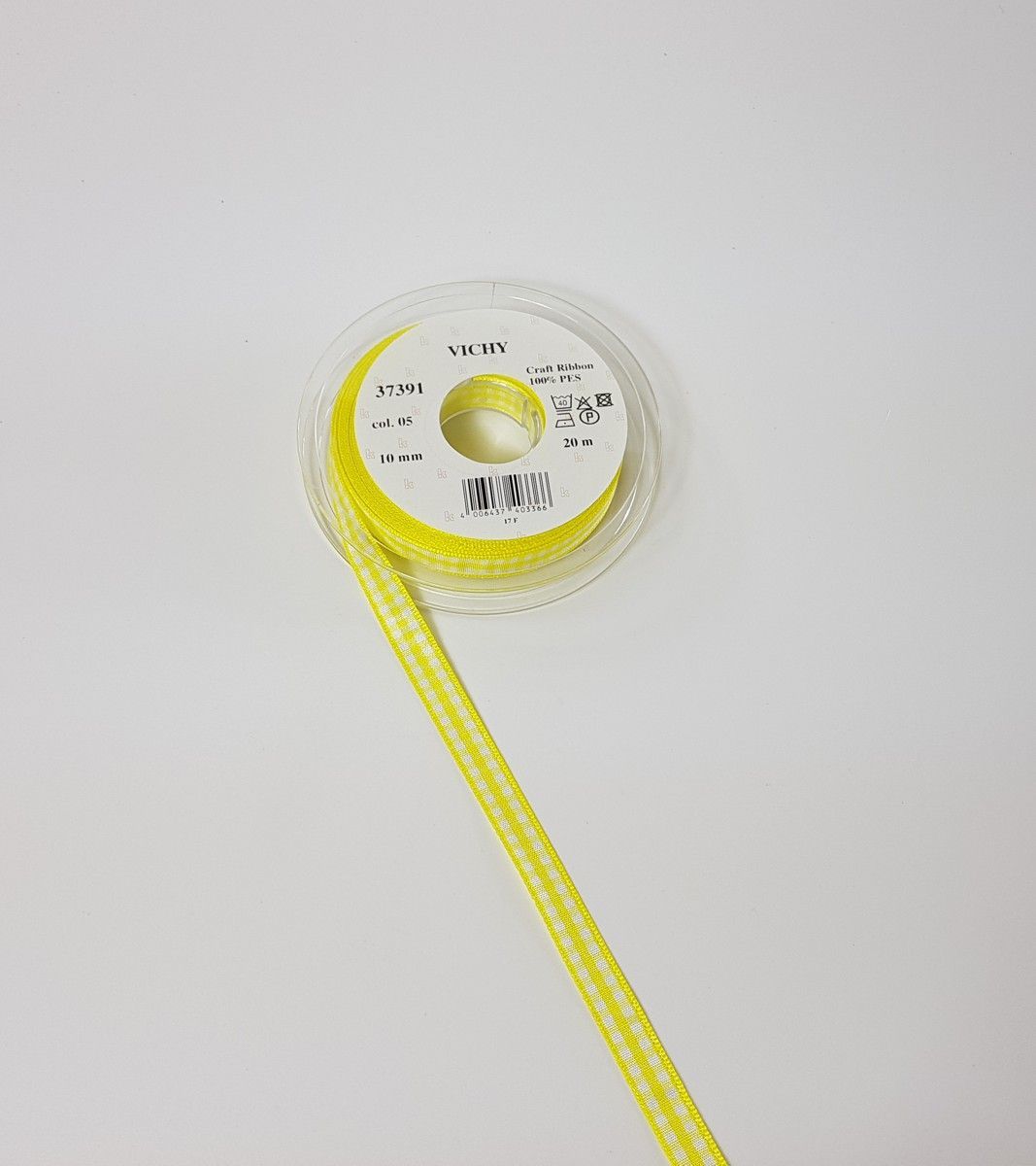 Taffeta ribbon Vichy; 100% PES  col. 5 canary white checkered Taffeta ribbon Vichy; 100% PES  col. 5 canary white checkered