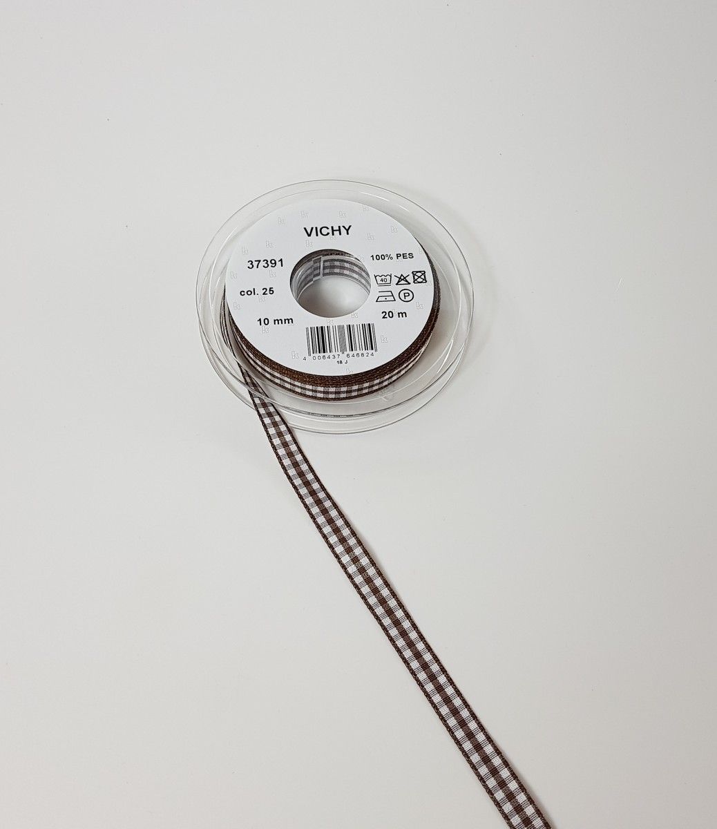 Taffeta ribbon Vichy; 100% PES  col. 25 brun white checkered