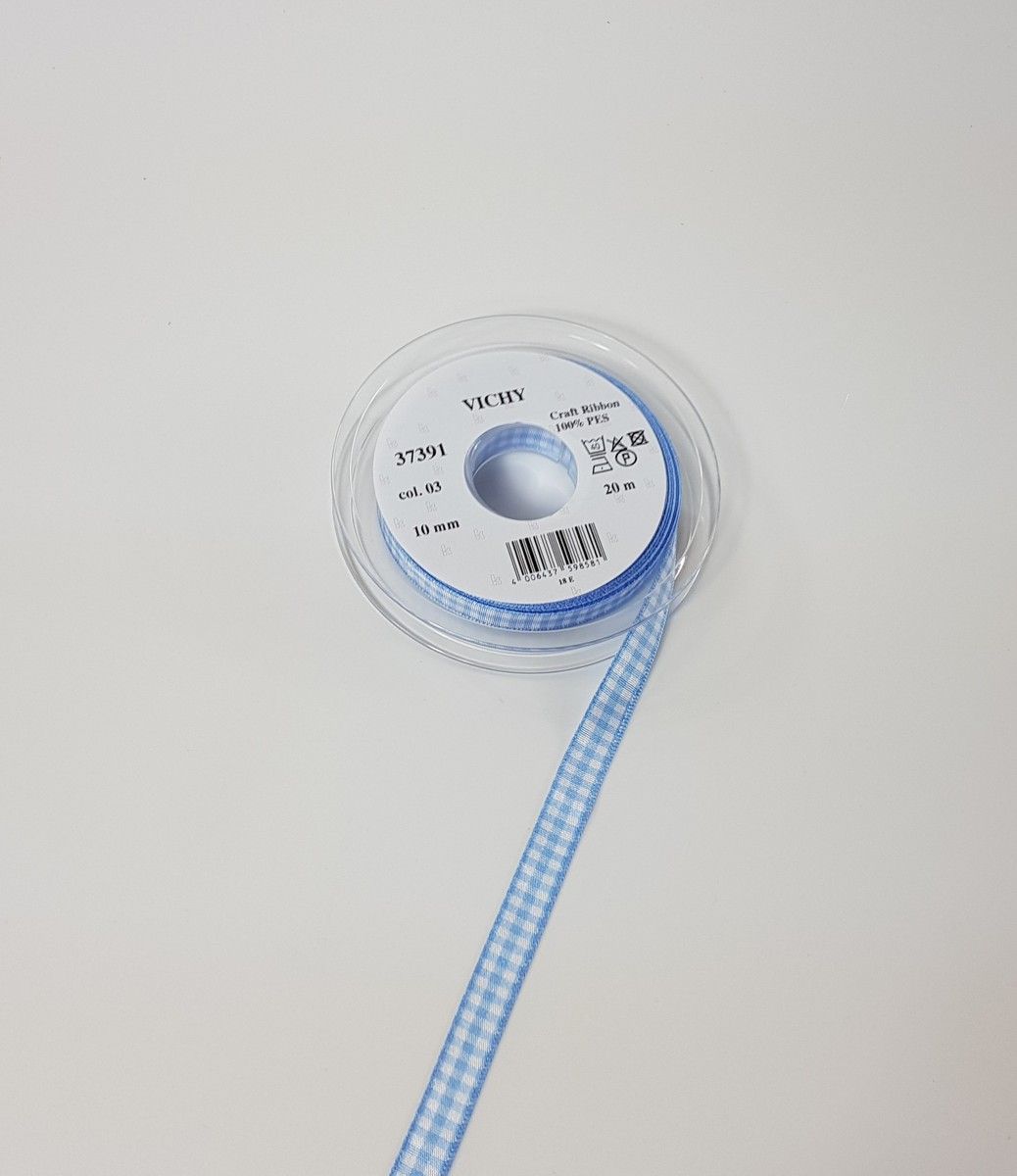 Taffeta ribbon Vichy; 100% PES  col. 003 ciel white checkered Taffeta ribbon Vichy; 100% PES  col. 003 ciel white checkered