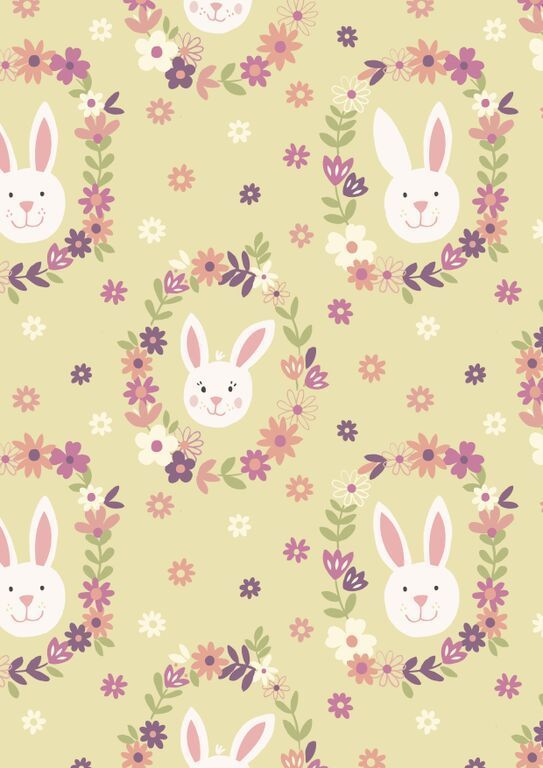 Lewis & Irene Bunny Garden Bunny Wreath On Sunshine 10 m Ballen, 112 cm breit, 100% Baumwolle