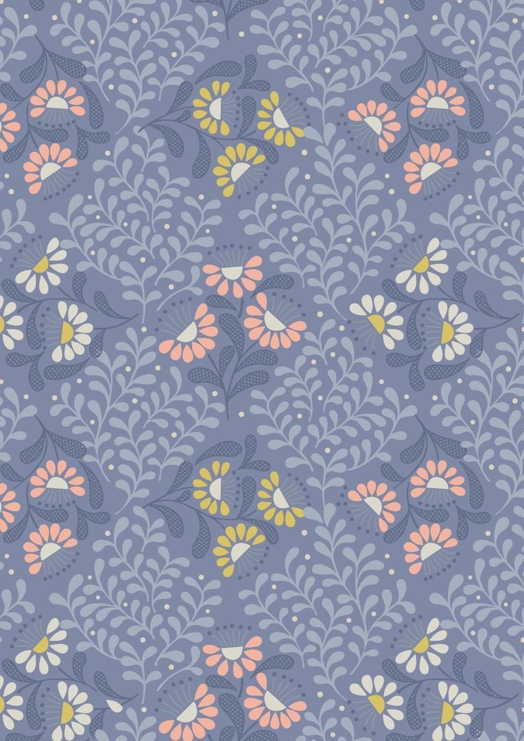 Lewis & Irene A Little Bird Told Me Cottage Garden on Welsh Blue 10 m Ballen, 112 cm breit, 100 % Baumwolle