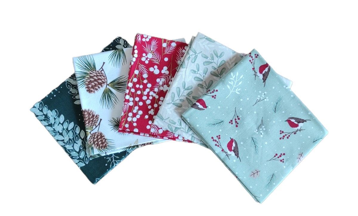 Fat Quarter In The Forest Robin 100% cotton, 5pcs each 18 x 22 inch(45x55cm)