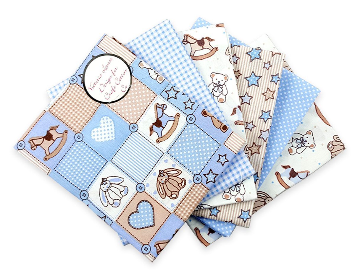 Craft Cotton Fat Quarter Set Baby Teddy Blue, 100% CO contains 5 pcs each approx. 45 x 55 cm (18 x 22 inch)