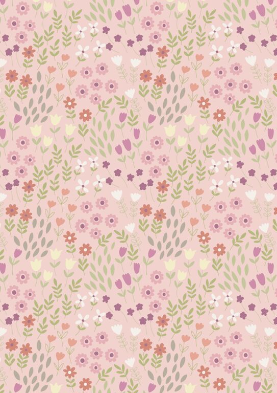 Lewis & Irene Bunny Garden Pretty Flowers On Pink 10 m Ballen, 112 cm breit, 100% Baumwolle