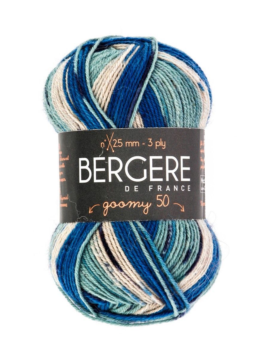 Bergere Goomy 50, 75% Virgin Wool, 25% Polyamide 185m/50g,  Needles 2,5, col. Imprim Marin Bergere Goomy 50, 75% Virgin Wool, 25% Polyamide 185m/50g,  Needles 2,5, col. Imprim Marin