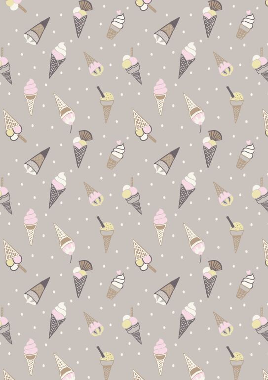 Lewis & Irene Picnic In The Park Ice Cream Cones On Grey 10 m Ballen, 112 cm breit, 100% Baumwolle