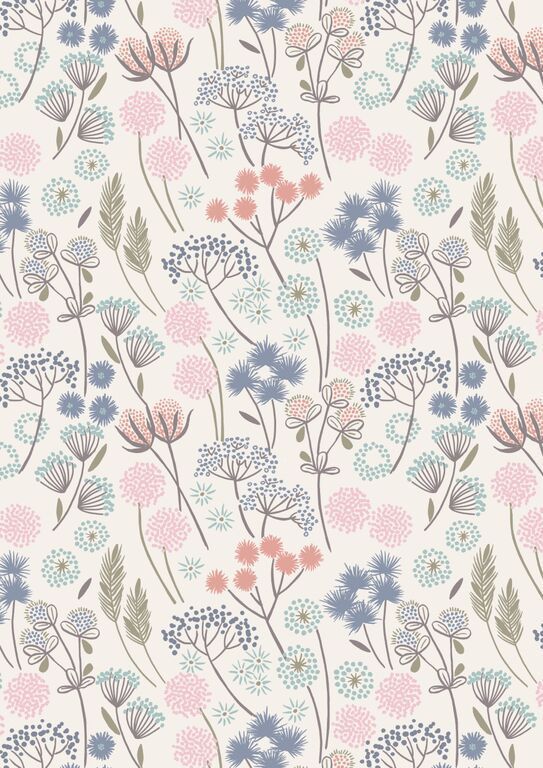 Lewis & Irene Make Another Wish Hedgerow Flowers on White 10 m Ballen, 112 cm breit, 100% Baumwolle