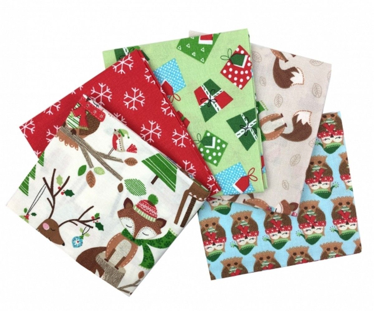 Craft Cotton Stoffpaket Woodland Friends Christmas, 100% CO enthält 5 Stücke á  ca. 45 x 55 cm (18 x 22 inch) ***