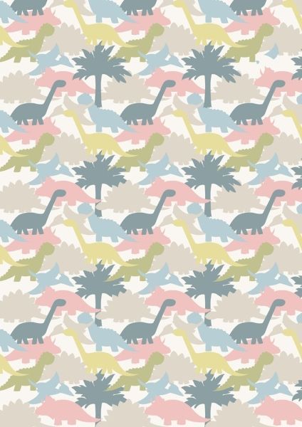 Lewis & Irene Jurassic Coast Pastel Dino Camouflage 10m bolt, 112 cm wide, 100% Cotton