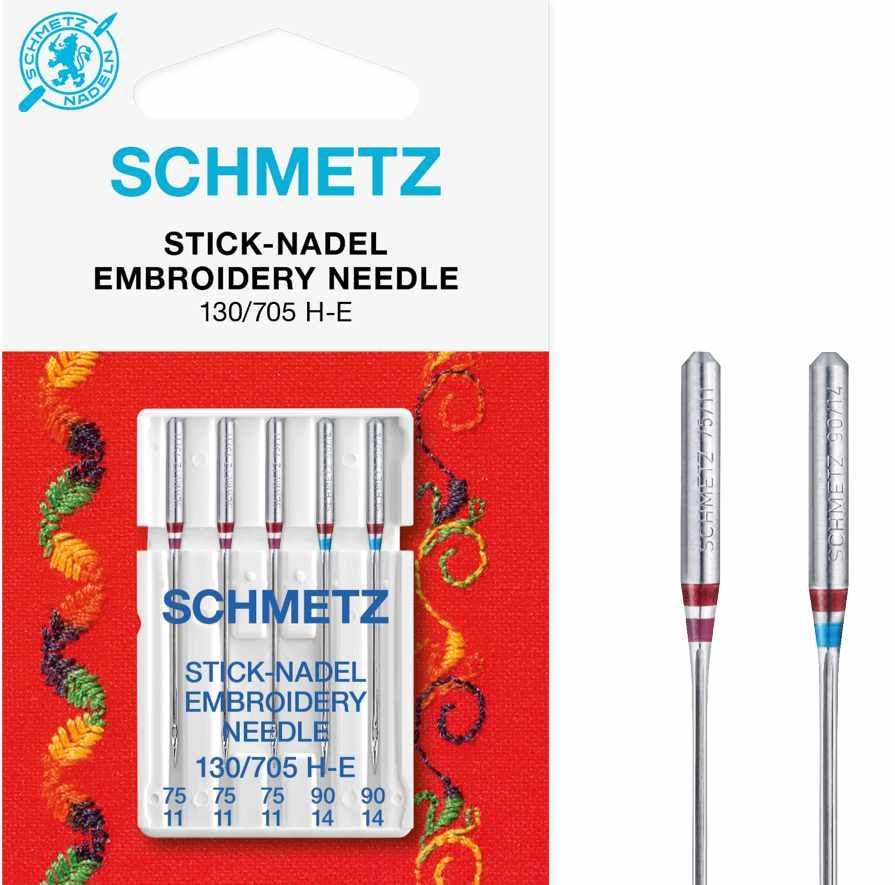 Nähmaschinen-Nadel Schmetz Stick-Nadel 130/705 H-E 75/11 + 90/14 (3 und 2 Stück) Nähmaschinen-Nadel Schmetz Stick-Nadel 130/705 H-E 75/11 + 90/14 (3 und 2 Stück)