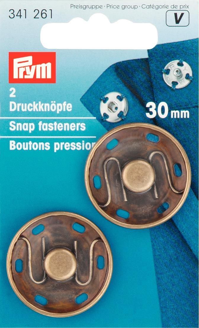 Annäh-Druckknöpfe MS 30mm altmessingfarben 2 St./Pckg VE 5 Annäh-Druckknöpfe MS 30mm altmessingfarben 2 St./Pckg VE 5