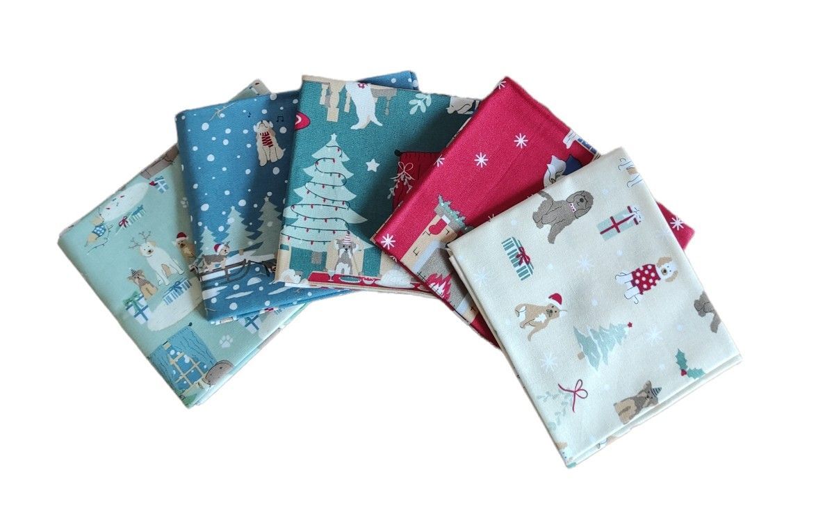 Fat Quarter Freddie & Friends Together At Christmas 100% cotton, 5pcs each 18 x 22 inch(45x55cm)