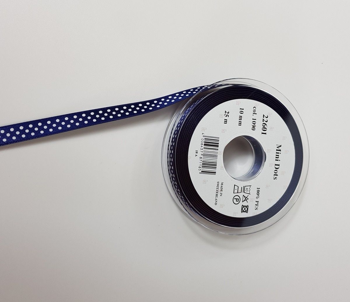 Satinband Mini Dots; 100% PES Fb. 1090 navy weiss gepunktet