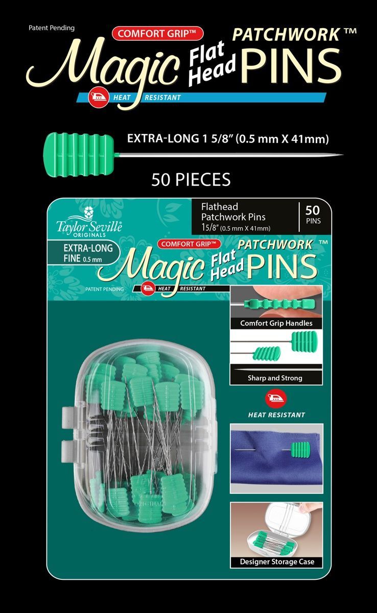 Taylor Seville Magic Pins Flat Head Patchwork extra-fine 0,5 x 41 mm (approx 0,019 x 1,61 inch)