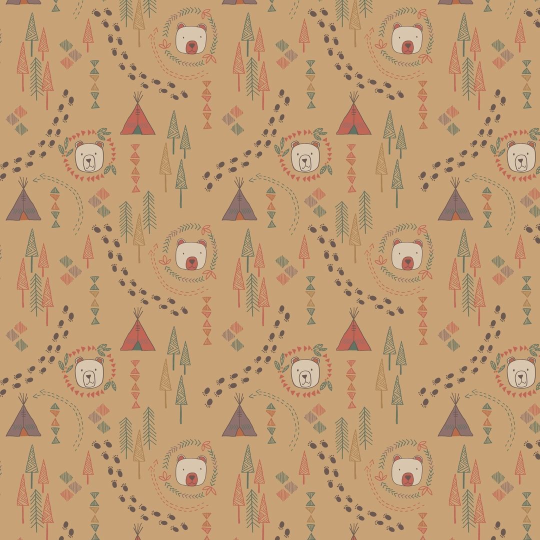 Lewis & Irene Big Bear, Little Bear Wigwam Woods On Biscuit 112 cm breit, 100% Baumwolle Lewis & Irene Big Bear, Little Bear Wigwam Woods On Biscuit 112 cm breit, 100% Baumwolle