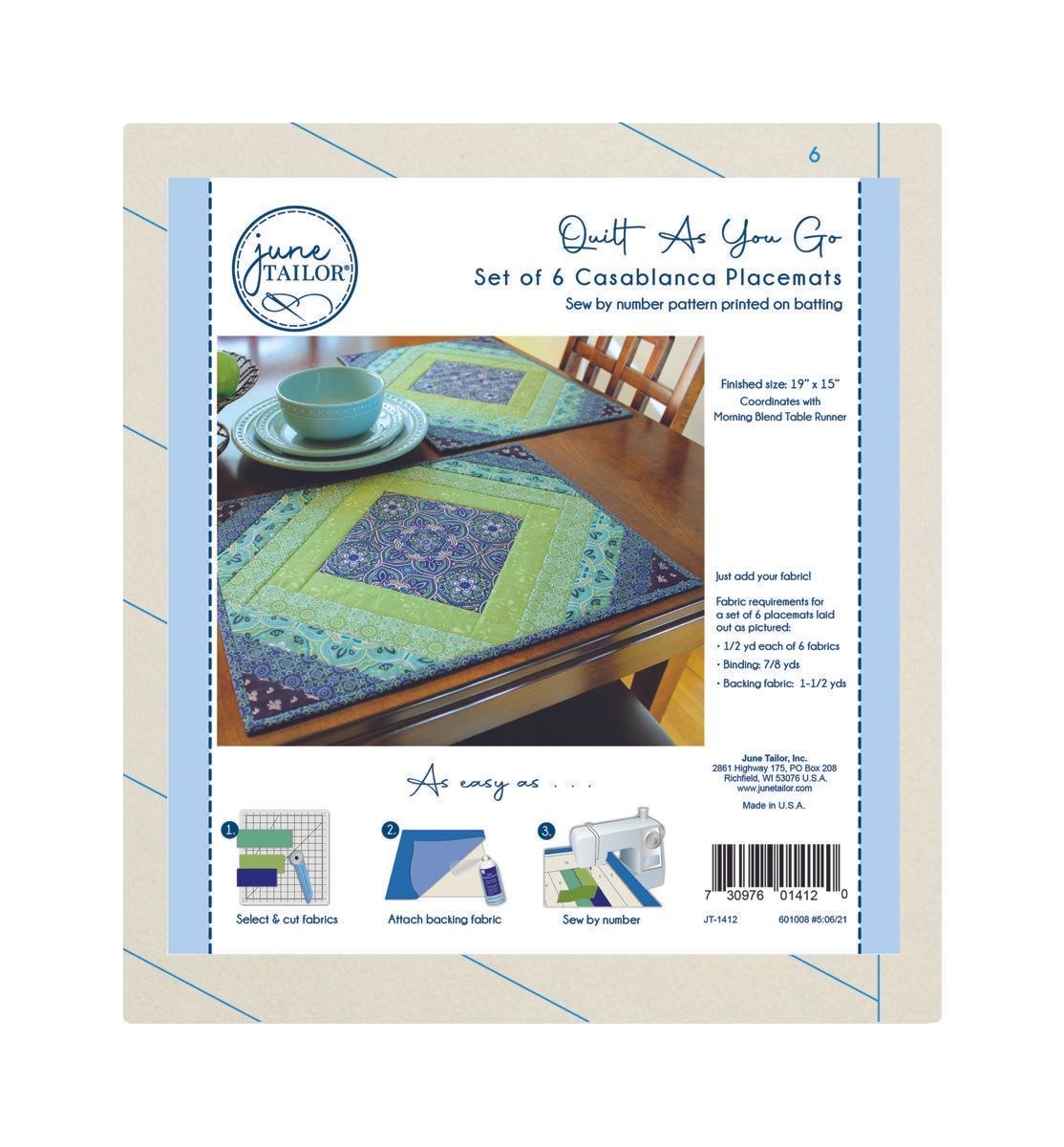 June Tailor Casablanca Tischsets 6er Pack Nähset, fertige Größen ca. 48 x 38 cm June Tailor Casablanca Tischsets 6er Pack Nähset, fertige Größen ca. 48 x 38 cm