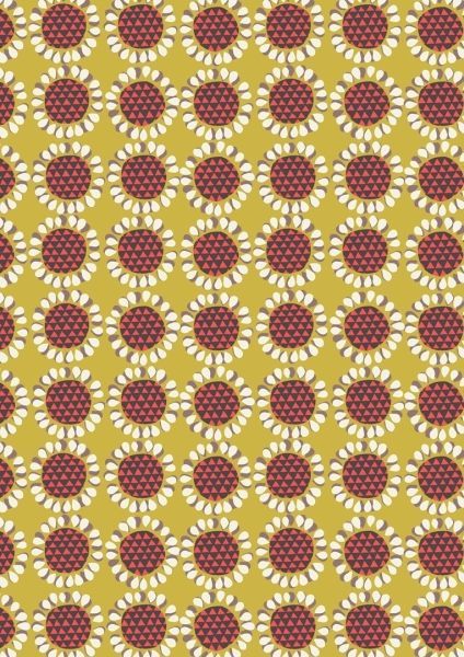 Lewis & Irene New Forest Yellow Retro Flower 112 cm breit, 100% Baumwolle