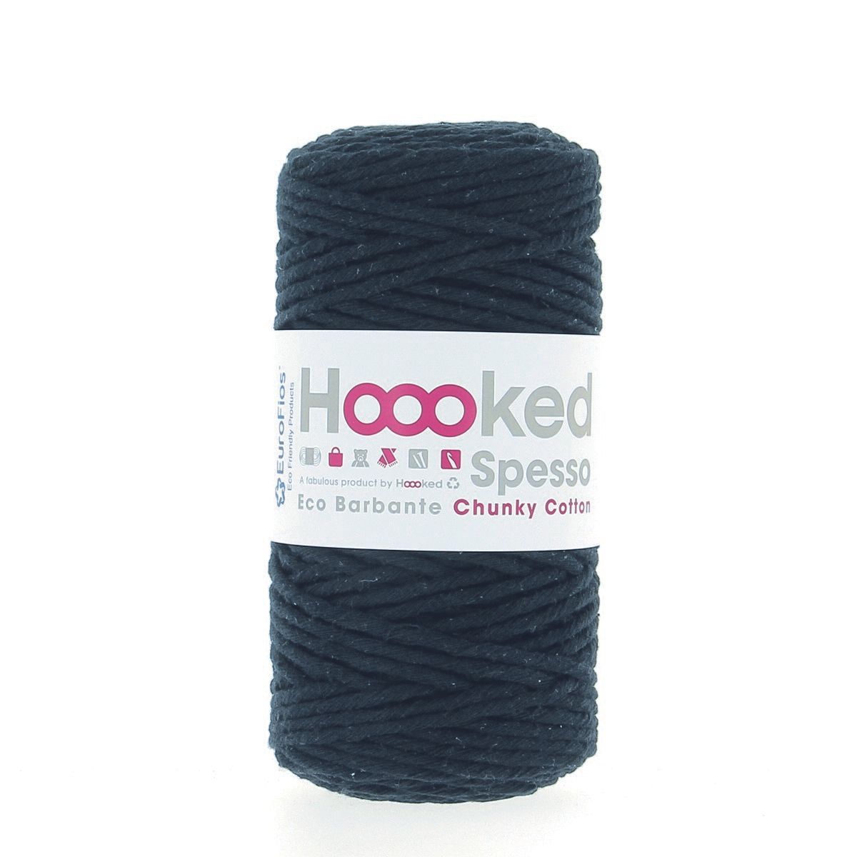 Hoooked Eco Barbante Spesso, Fb. Noir 85% Baumwolle recycelt, 15 % andere recycelte Garne