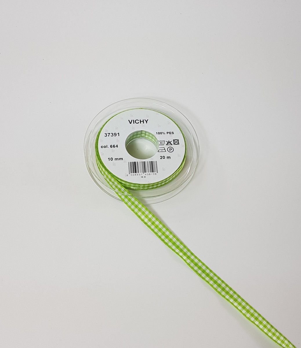 Taffeta ribbon Vichy; 100% PES  col. 664 spring green white checkered Taffeta ribbon Vichy; 100% PES  col. 664 spring green white checkered