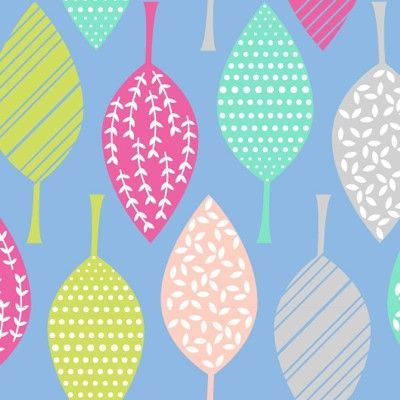 Craft Cotton Into The Woods Multi Leaf Blue, 100% CO ca. 1,12m (44 inch) breit, 10 m Ballen