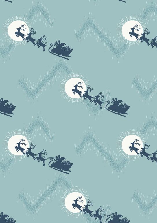 Lewis & Irene Ltd.-Lewis & Irene Northern Lights Santa's Sleigh On Icy Blue_36-C1-2_
