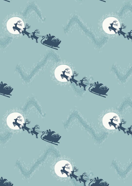 Lewis & Irene Northern Lights Santa's Sleigh On Icy Blue 112 cm breit, 100% Baumwolle