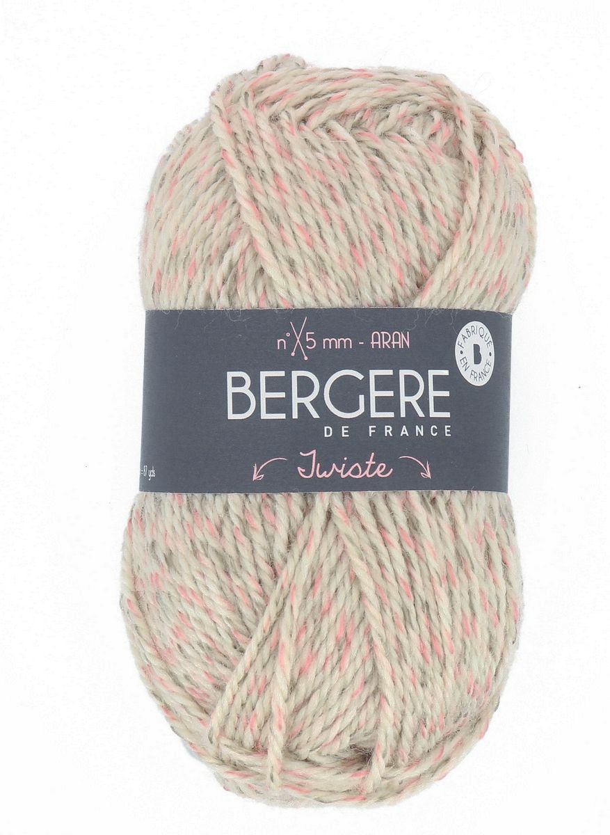 Bergere Twiste 52% Wolle, 48% Polyacryl *** 80m/50g,  Nadelstärke 5,0, Fb. Beige/Rose