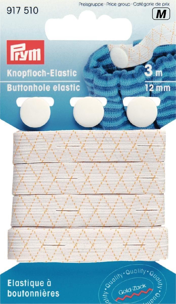 Knopfloch-Elastic m. 3 Knöpfen, 12 mm weiß, 3m, VE 5 Knopfloch-Elastic m. 3 Knöpfen, 12 mm weiß, 3m, VE 5