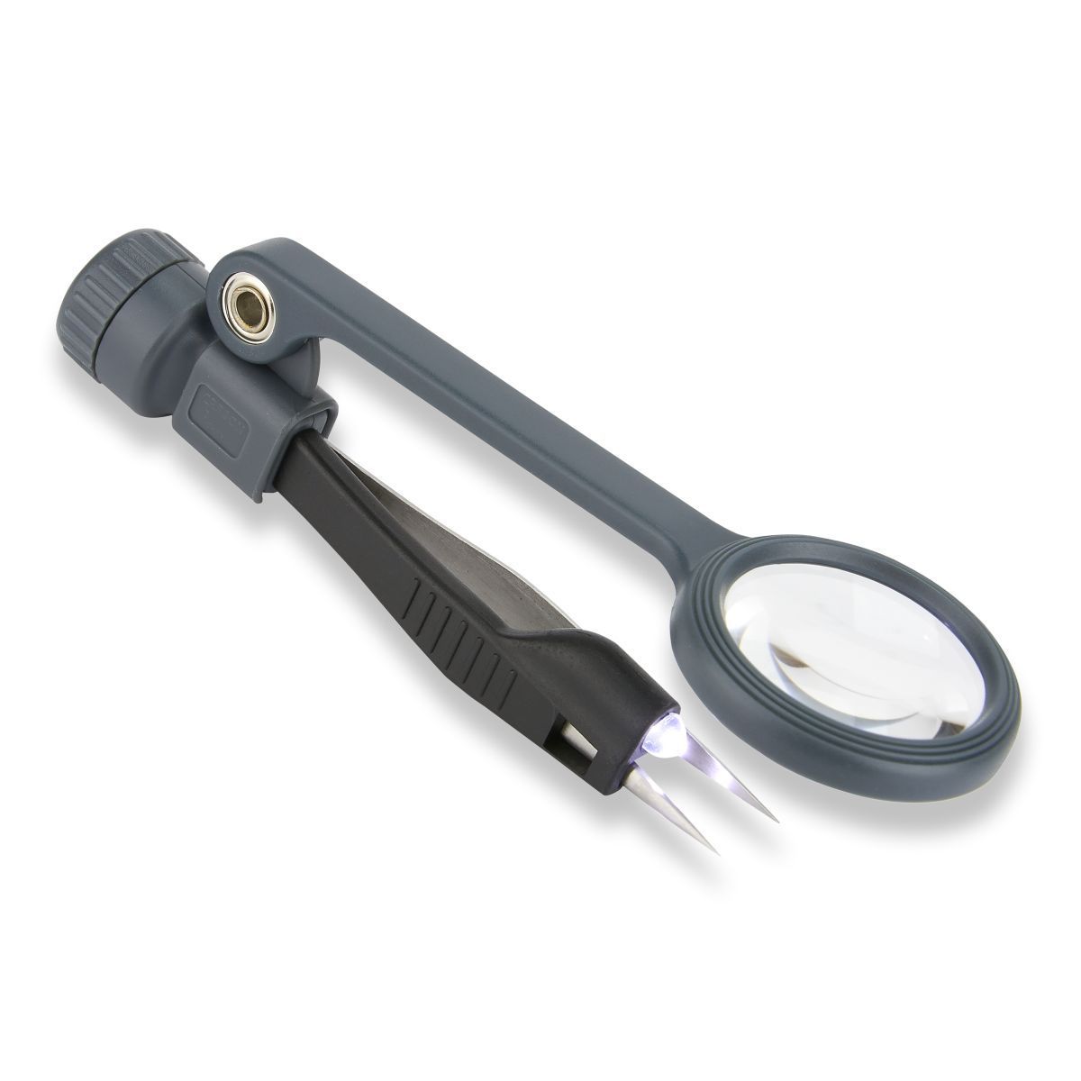 MagniGrip, magnifying glass with fine tweezers, LED lighting and included batteries