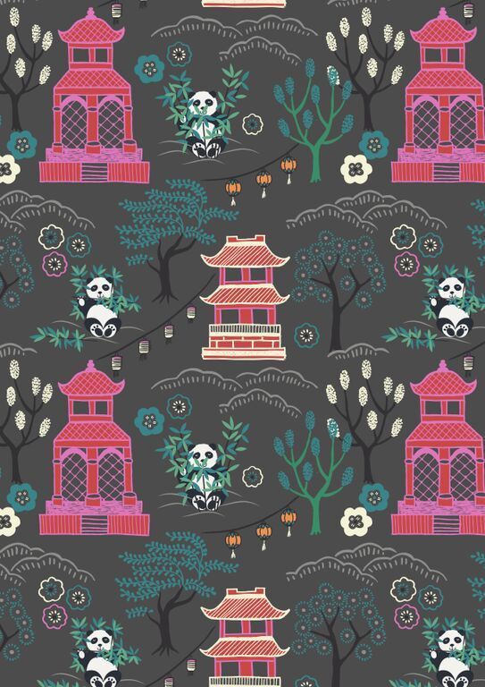 Lewis & Irene Minshan Panda Temple On Dark Grey 112 cm wide, 100 % Cotton Lewis & Irene Minshan Panda Temple On Dark Grey 112 cm wide, 100 % Cotton